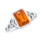 1.75 Carat Emerald Cut Lab Grown Orange Sapphire Diamond Bezel Set Engagement Ring