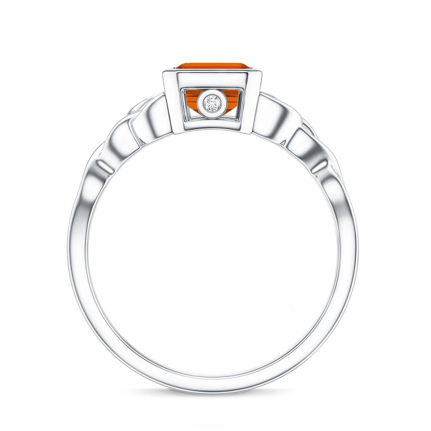 1.75 Carat Emerald Cut Lab Grown Orange Sapphire Diamond Bezel Set Engagement Ring