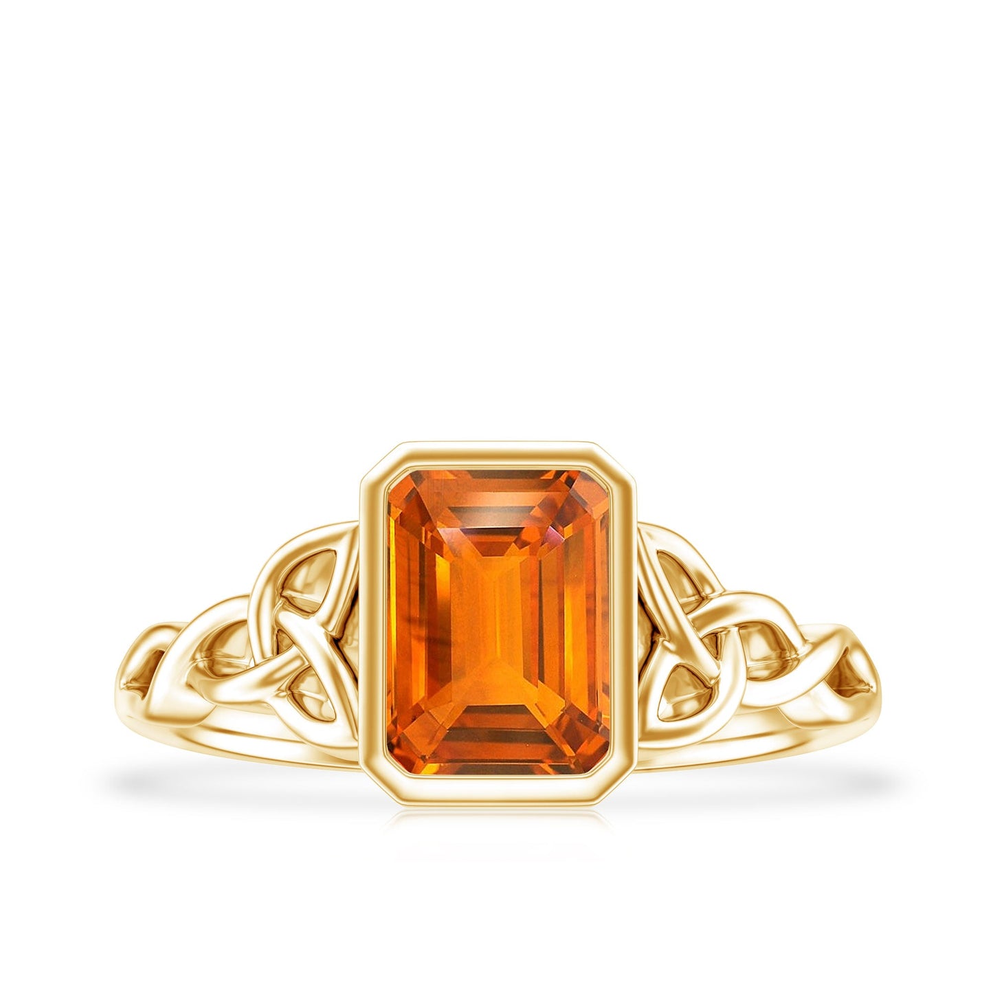 1.75 Carat Emerald Cut Lab Grown Orange Sapphire Diamond Bezel Set Engagement Ring