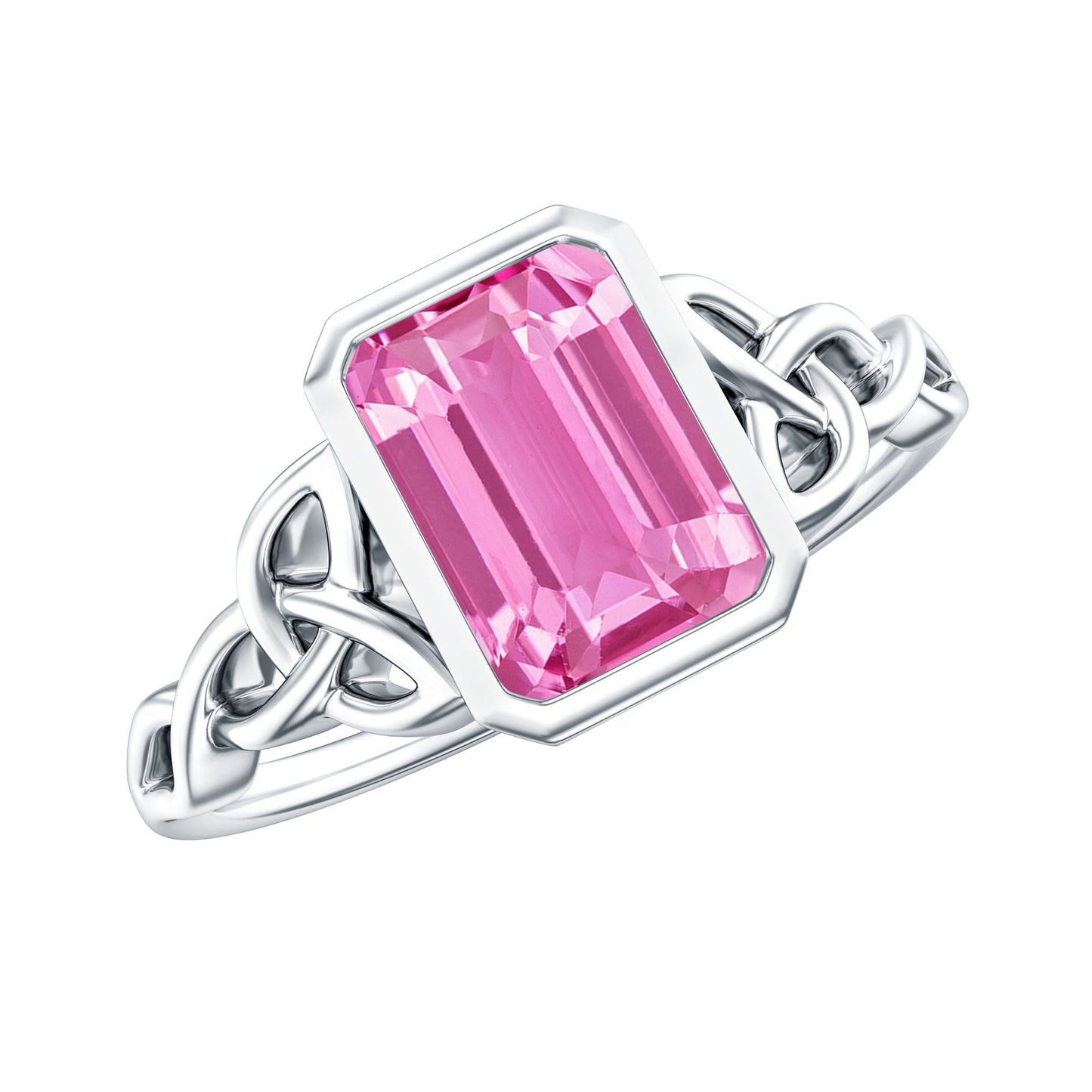2.7 carat Emerald Cut Lab Created Pink Sapphire Celtic Engagement Ring