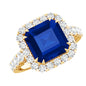 Certified 6.75 Carat Asscher Cut Lab Grown Blue Sapphire Engagement Ring with Diamond Halo