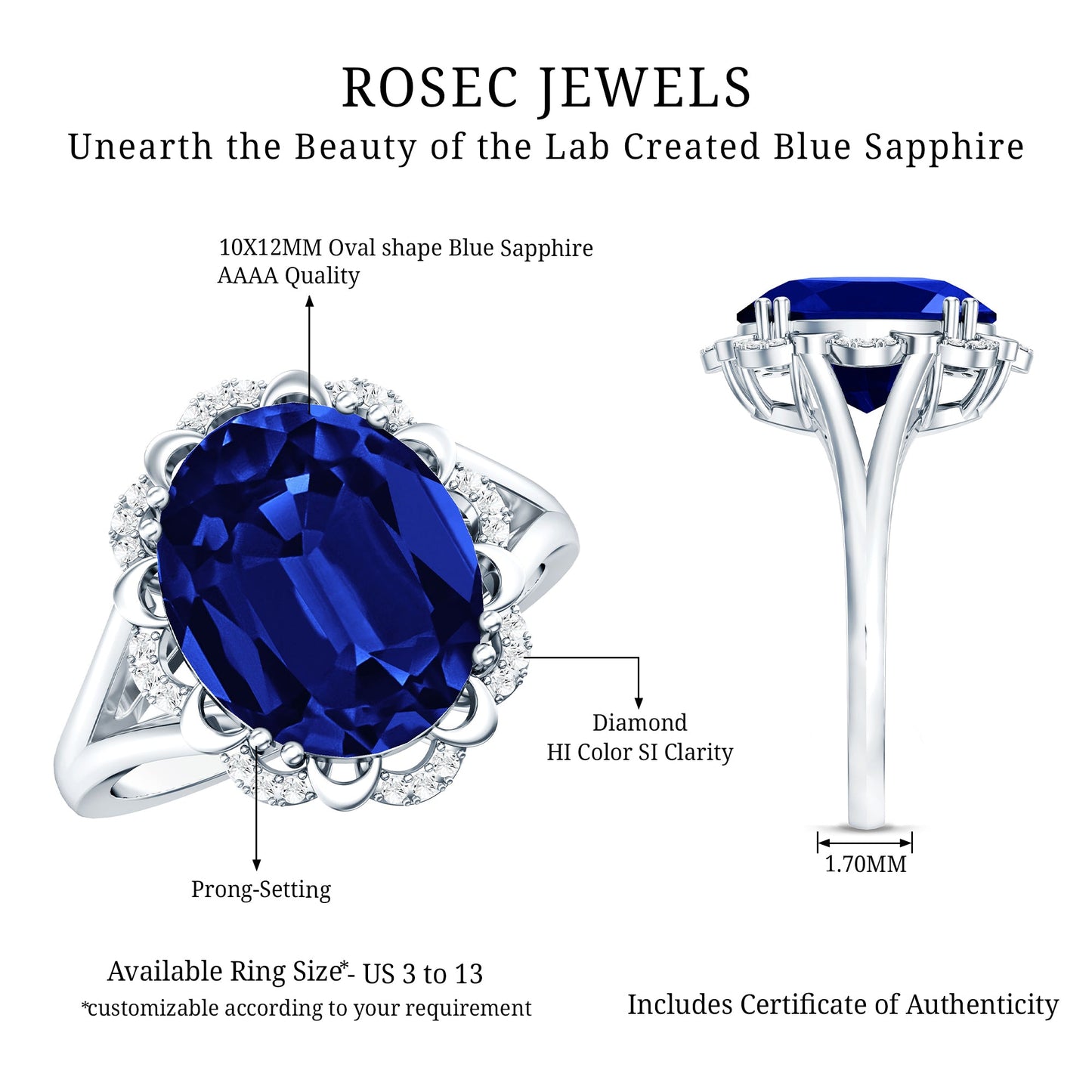 Certified 6 Carat Oval Lab Grown Blue Sapphire Retro Engagement Ring with Diamond