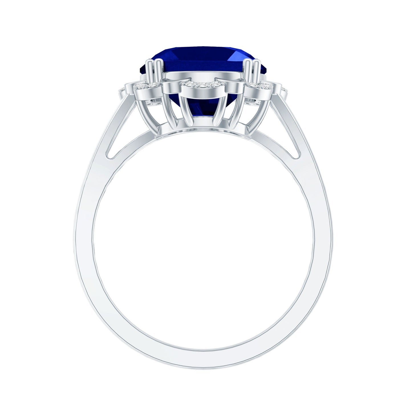 Certified 6 Carat Oval Lab Grown Blue Sapphire Retro Engagement Ring with Diamond