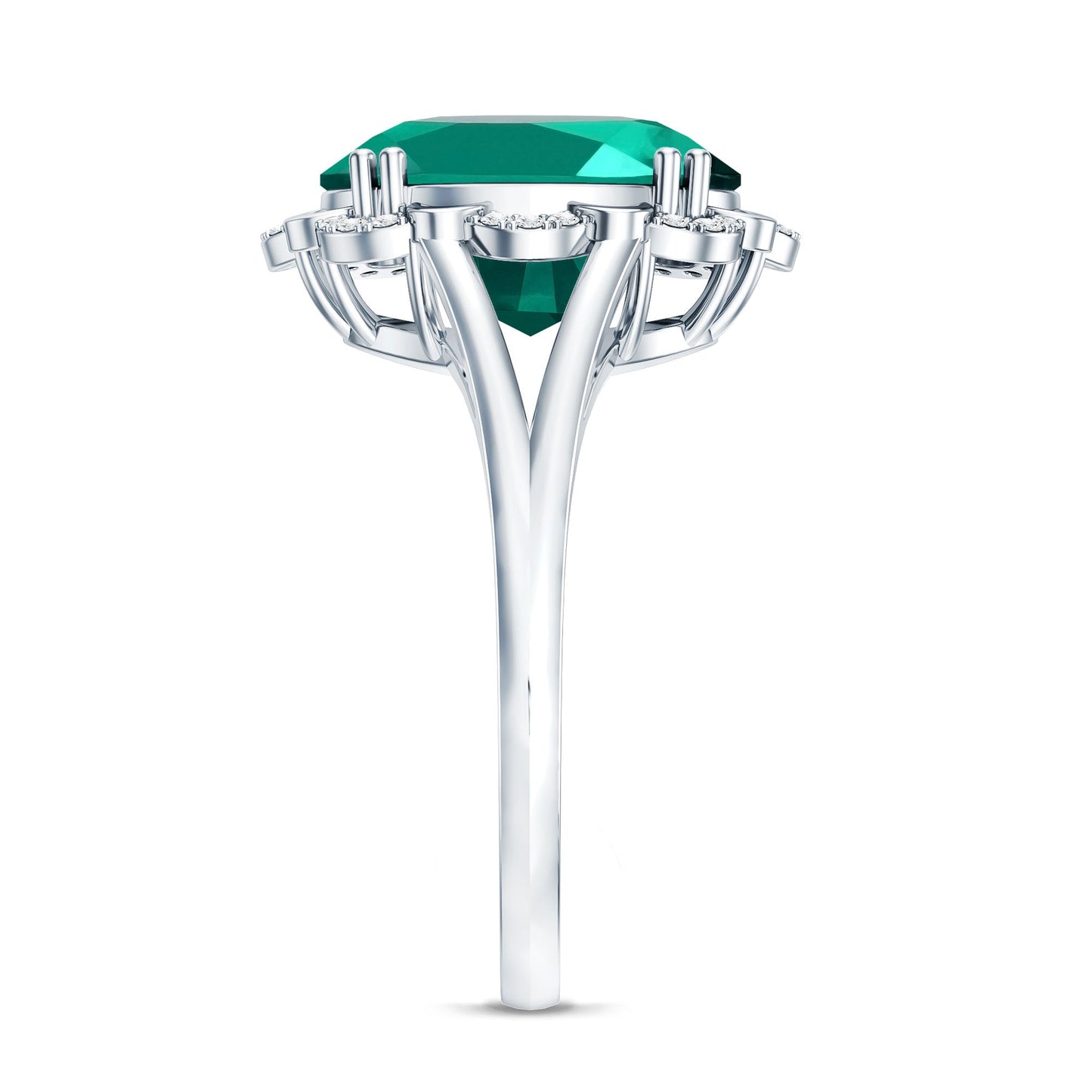 Vintage Looking 5 Carat Lab Created Emerald Engagement Ring with Diamond