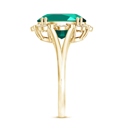 Vintage Looking 5 Carat Lab Created Emerald Engagement Ring with Diamond