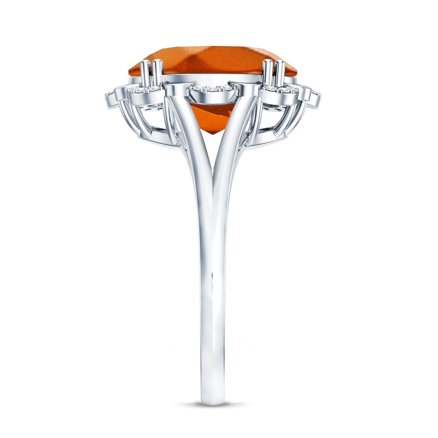 Certified 6 Carat Lab Grown Orange Sapphire Oval Engagement Ring with Diamond