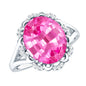 Oval Lab Created Pink Sapphire Huge Engagement Ring with Diamond