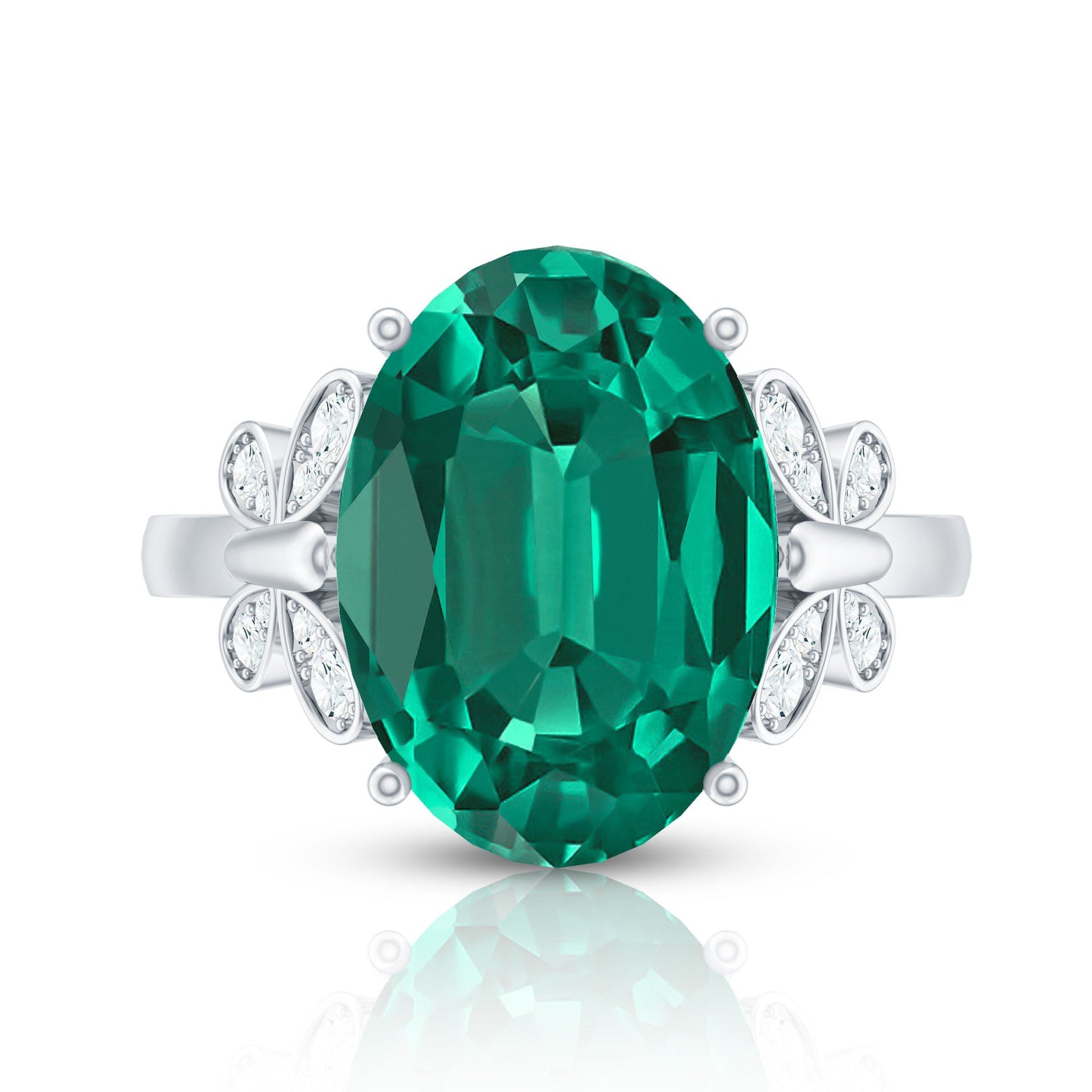 Certified 6 Carat Lab Grown Emerald Statement Engagement Ring with Diamond