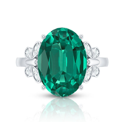 Certified 6 Carat Lab Grown Emerald Statement Engagement Ring with Diamond