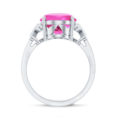 Created Pink Sapphire Oval Engagement Ring with Diamond