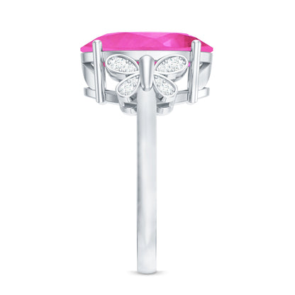 Created Pink Sapphire Oval Engagement Ring with Diamond