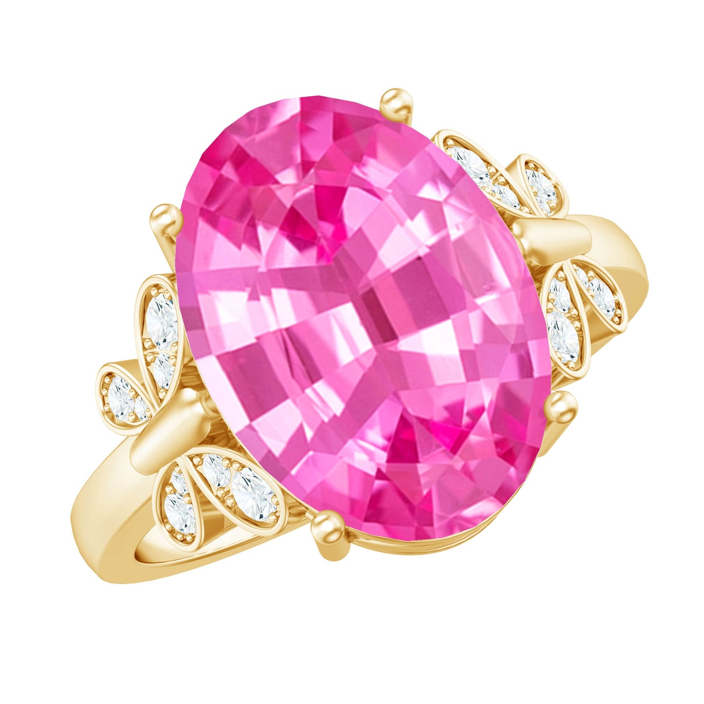 Created Pink Sapphire Oval Engagement Ring with Diamond
