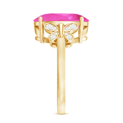 Created Pink Sapphire Oval Engagement Ring with Diamond
