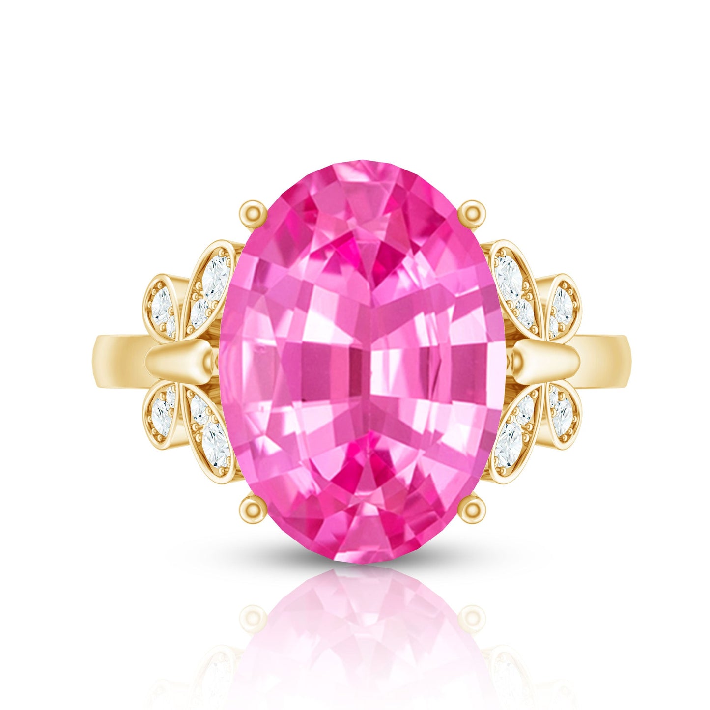 Created Pink Sapphire Oval Engagement Ring with Diamond