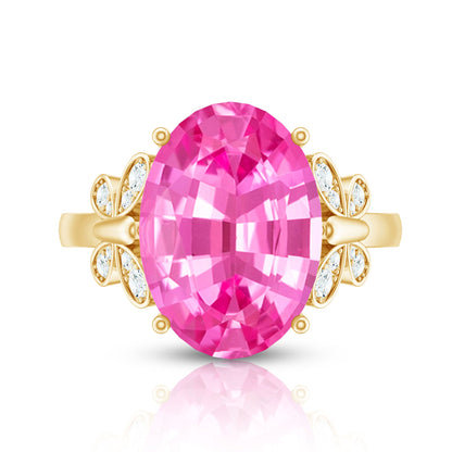 Created Pink Sapphire Oval Engagement Ring with Diamond