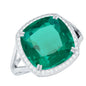 Certified 9 Carat Lab Grown Emerald Cushion Cut Engagement with Diamond Halo