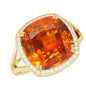 9 Carat Lab Grown Orange Sapphire Cushion Cut Engagement Ring with Diamond Halo