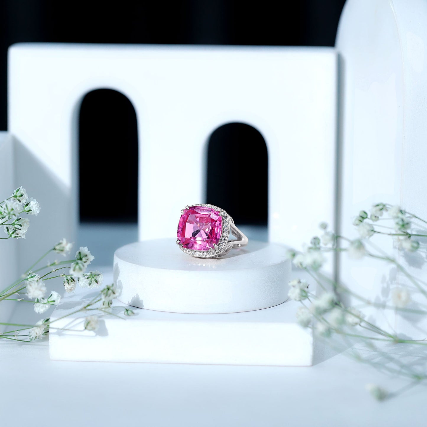 6 Carat Cushion Cut Lab Created Pink Sapphire Huge Engagement Ring