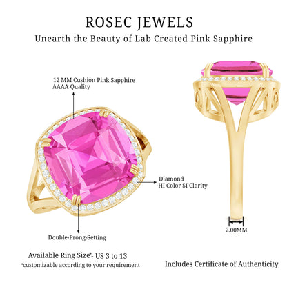 6 Carat Cushion Cut Lab Created Pink Sapphire Huge Engagement Ring