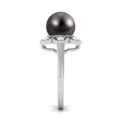 Natural Tahitian Pearl Flower Cocktail Ring with Diamond