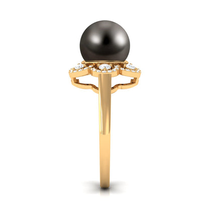 Natural Tahitian Pearl Flower Cocktail Ring with Diamond