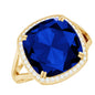 Cushion Cut Lab Grown Blue Sapphire Engagement Ring with Diamond