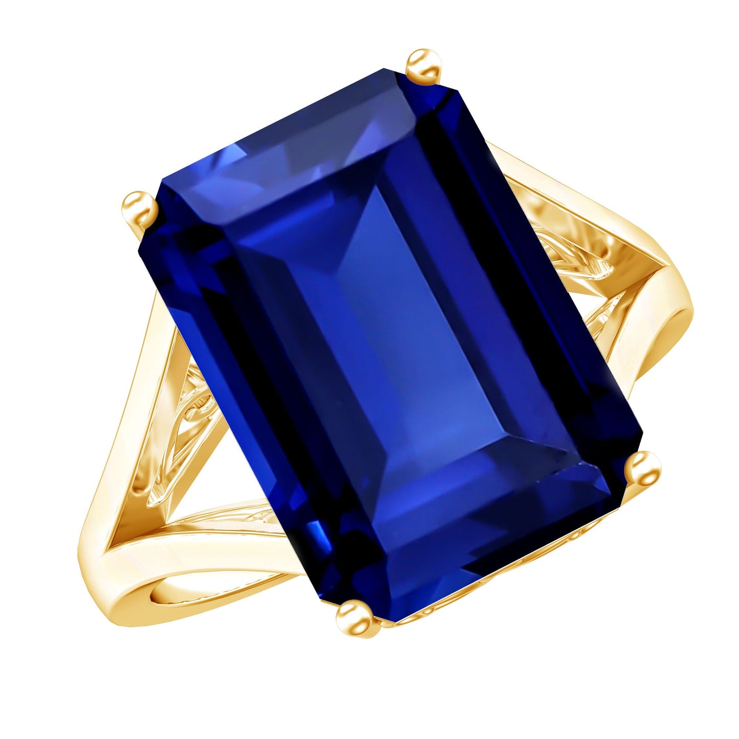 9 Carat Lab Grown Blue Sapphire Emerald Cut Engagement Ring