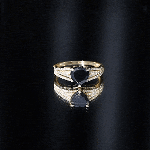 Certified 2.4 Carat Lab Grown Black Diamond Heart Engagement Ring with White Diamond Split Shank