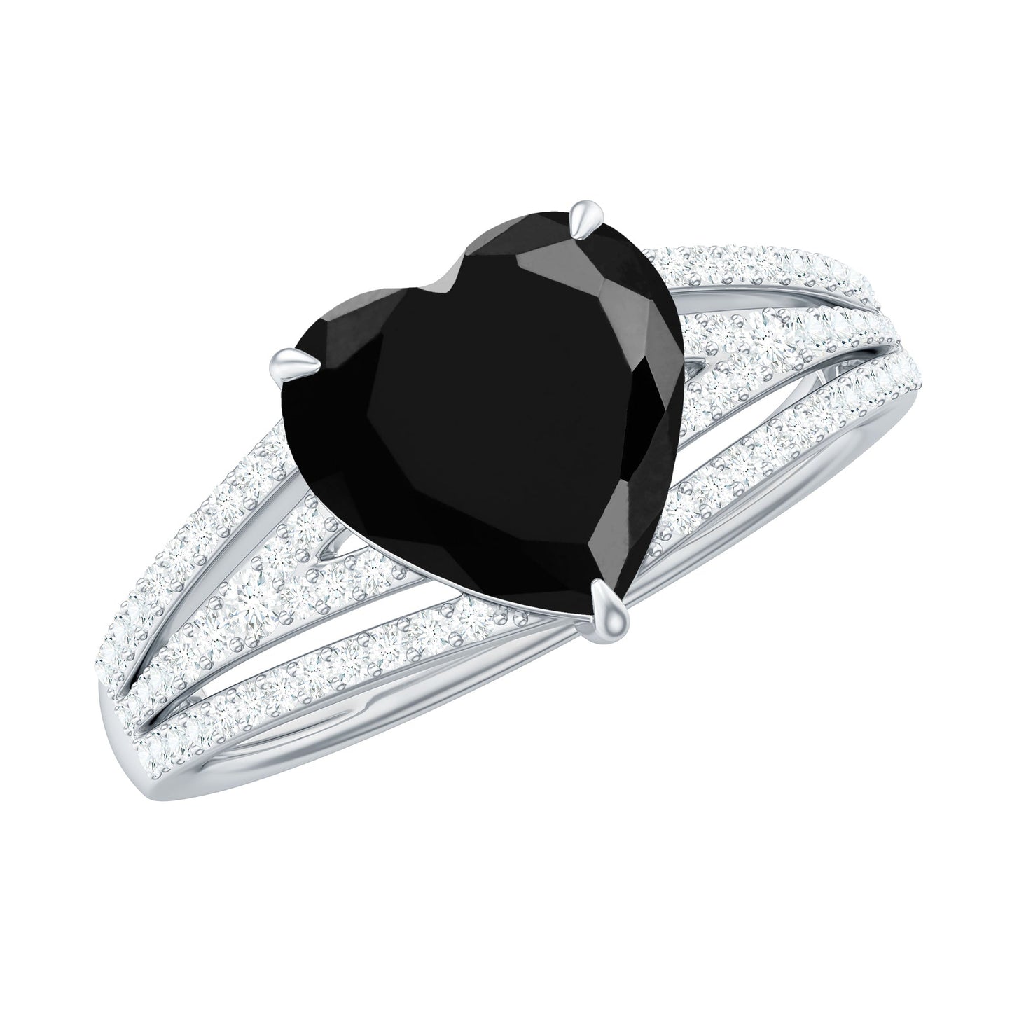 Certified 2.4 Carat Lab Grown Black Diamond Heart Engagement Ring with White Diamond Split Shank