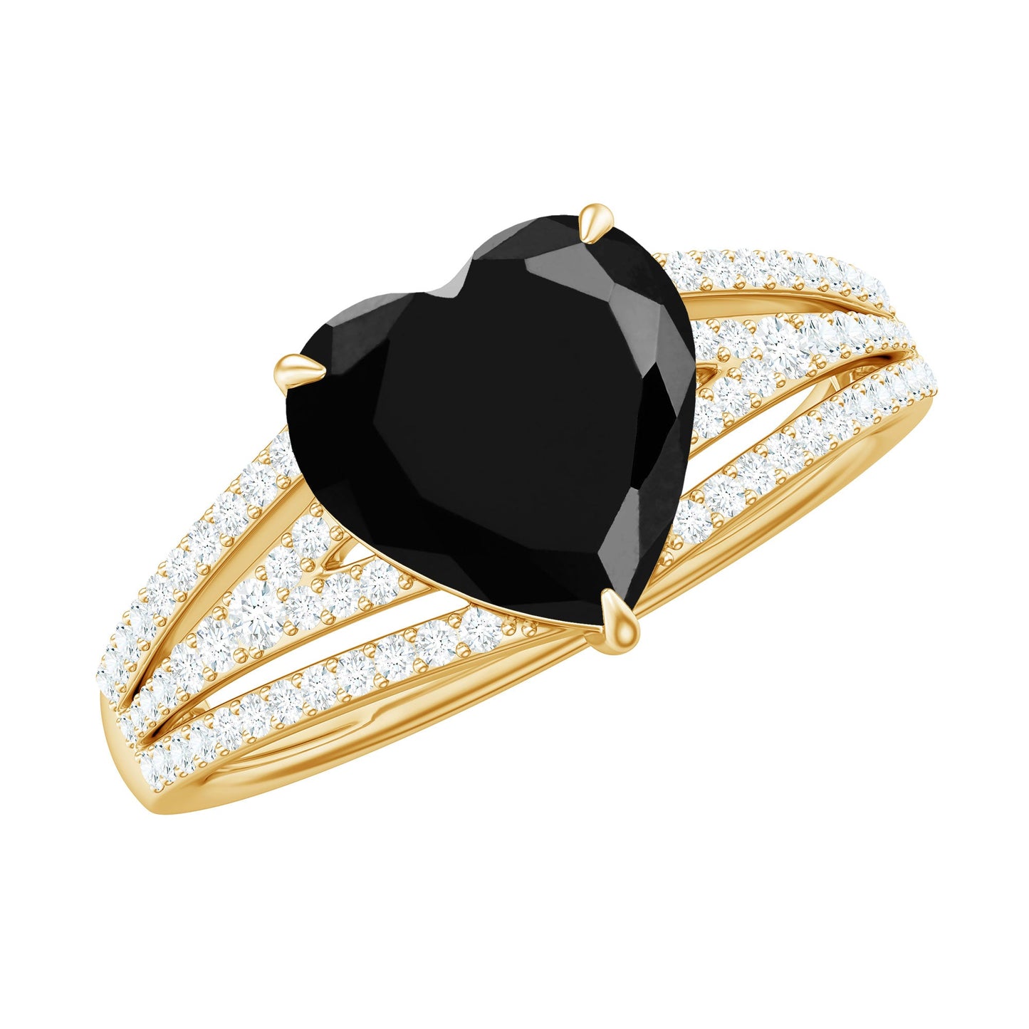 Certified 2.4 Carat Lab Grown Black Diamond Heart Engagement Ring with White Diamond Split Shank