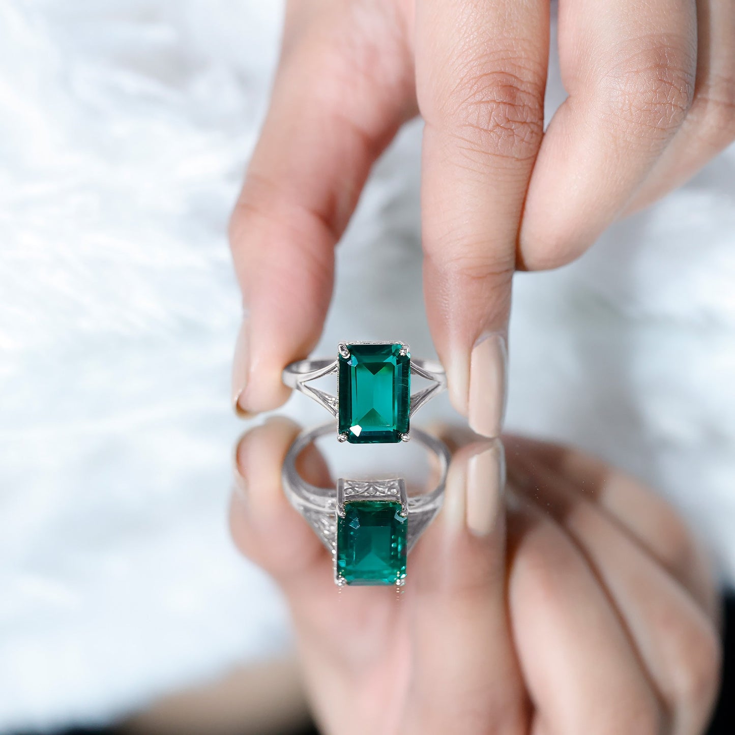 Lab Created Emerald Solitaire Engagement Ring