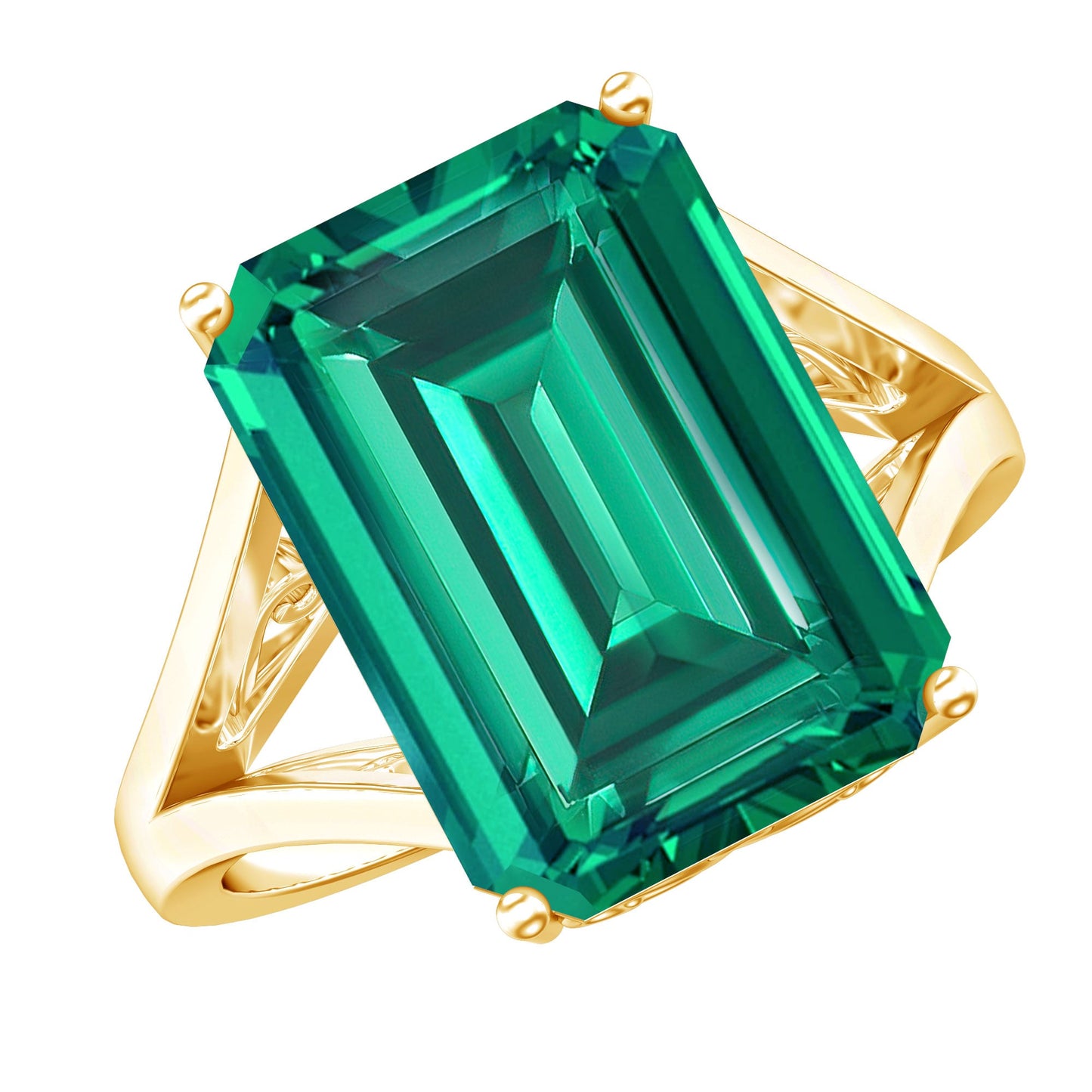 8 Carat Lab Grown Emerald Engagement Ring in Yellow Gold Plated Silver