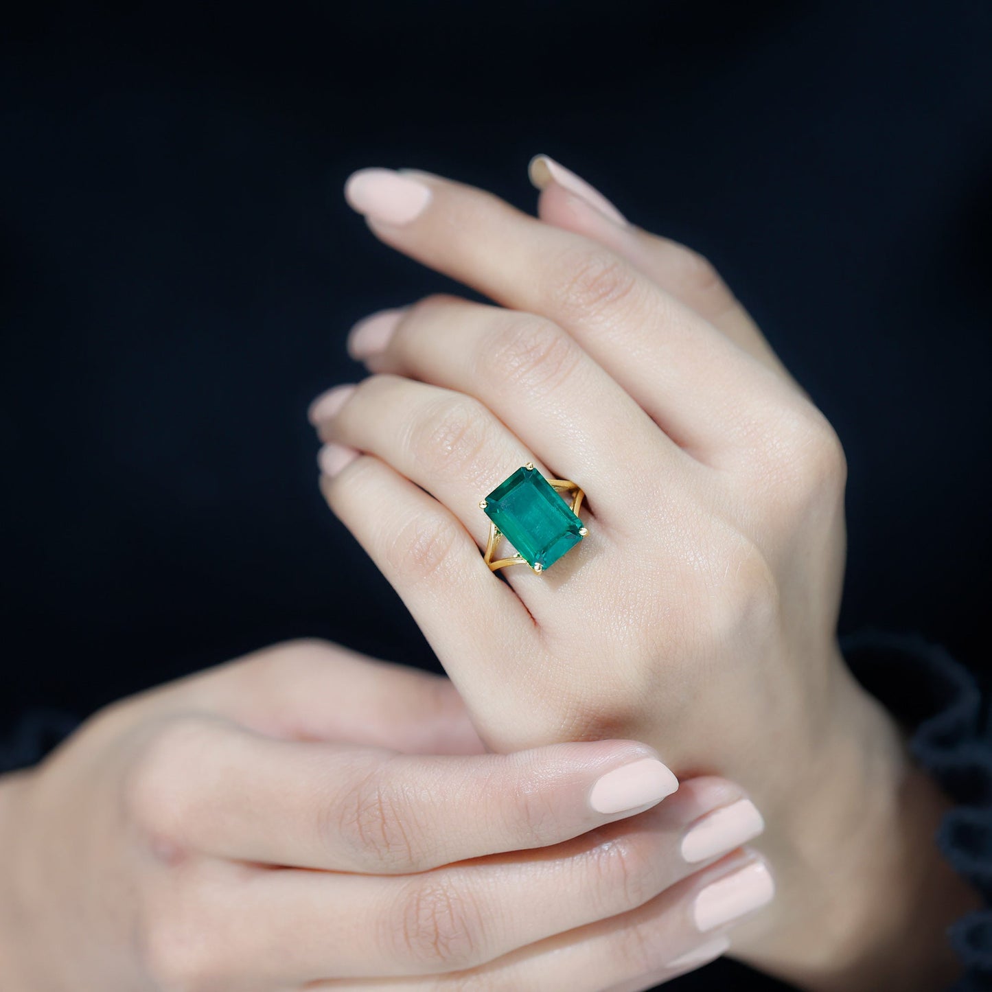 8 Carat Lab Grown Emerald Engagement Ring in Yellow Gold Plated Silver