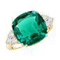 Lab Grown Emerald 9 Carat Cushion Cut Engagement Ring with Diamond Trio