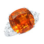 9 Carat Lab Grown Orange Sapphire Cushion Cut Engagement Ring with Diamond Trio