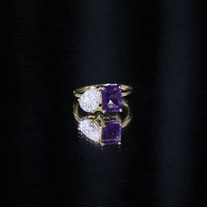 Certified Real Amethyst Toi Et Moi Engagement Ring with Moissanite