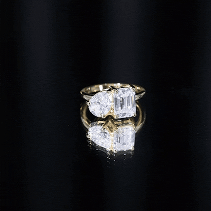 Pear and Emerald Cut Moissanite Toi Et Moi Engagement Ring
