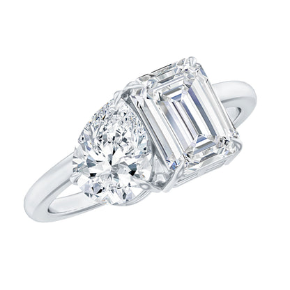 Pear and Emerald Cut Moissanite Toi Et Moi Engagement Ring