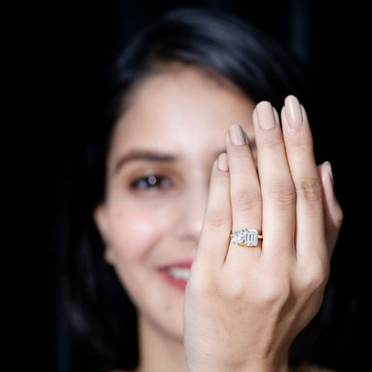 Pear and Emerald Cut Moissanite Toi Et Moi Engagement Ring