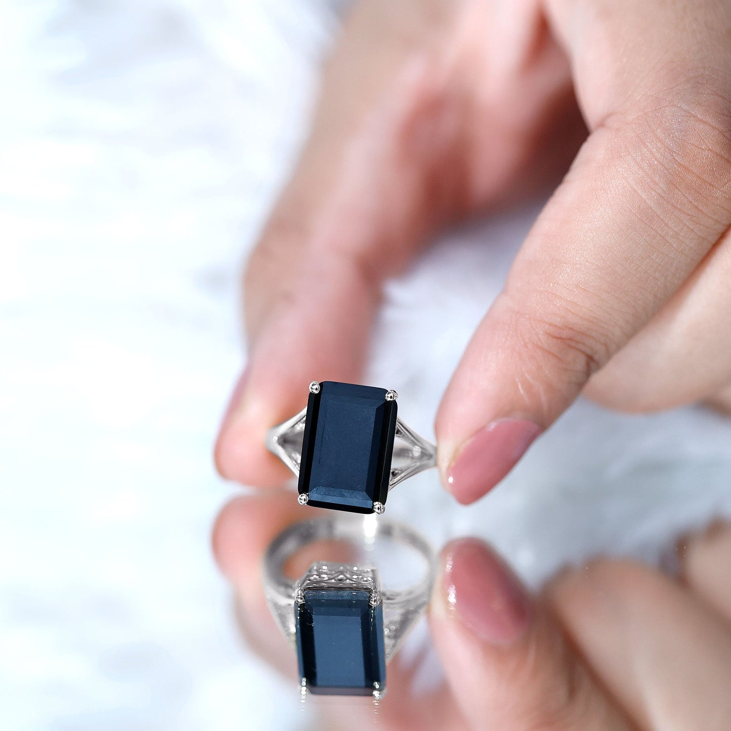 9 Carat Solitaire Lab Grown Black Diamond Emerald Cut Engagement Ring