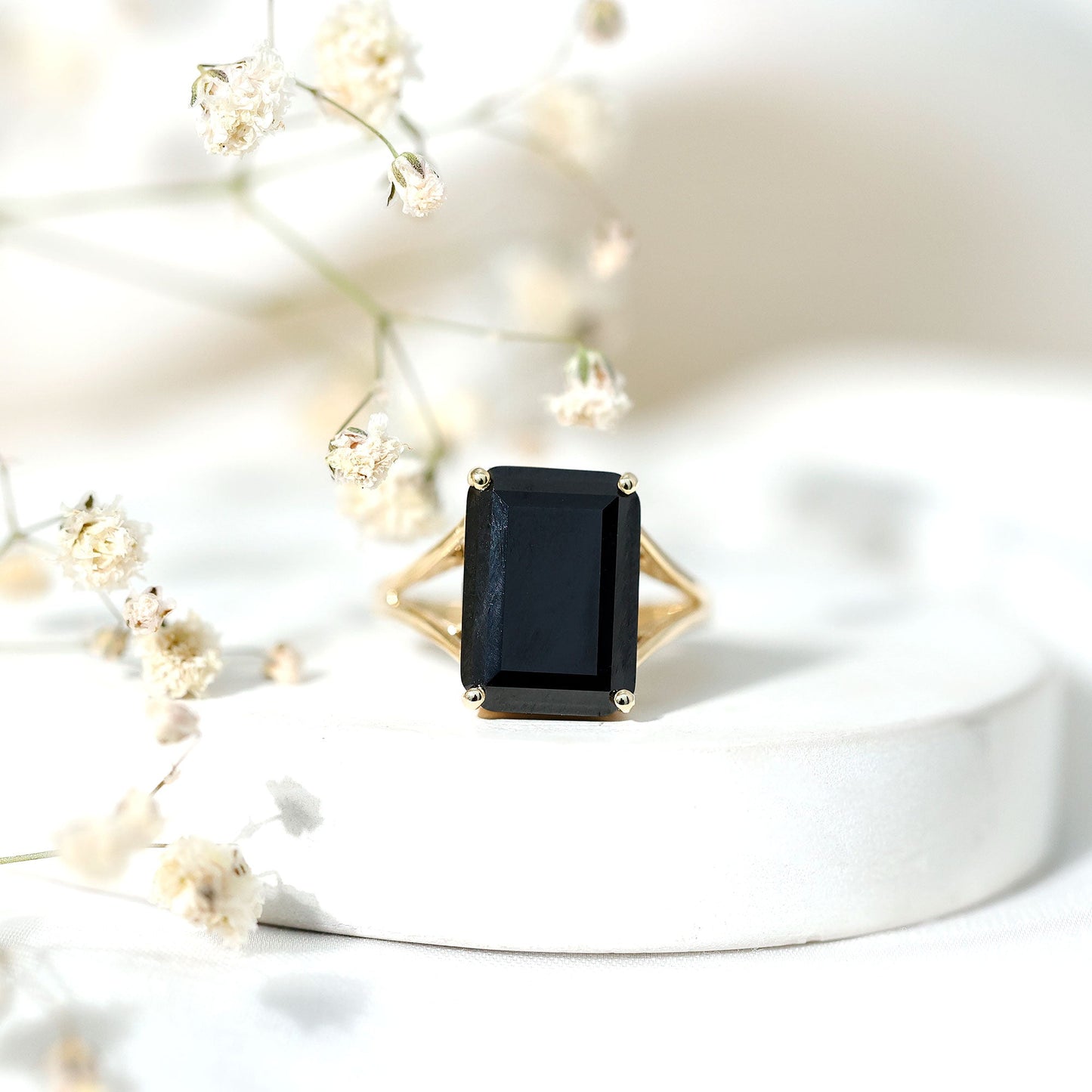 9 Carat Solitaire Lab Grown Black Diamond Emerald Cut Engagement Ring