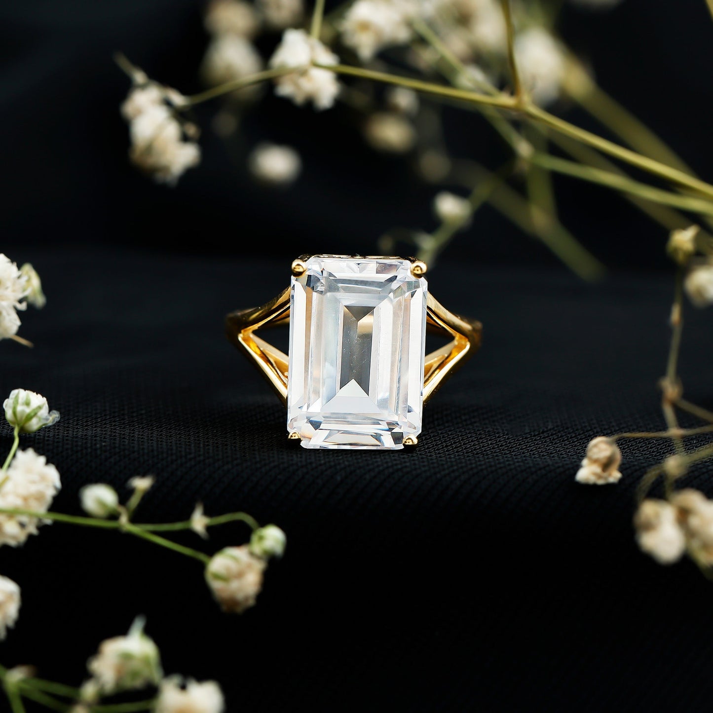 Certified 4.5 Carat Emerald Cut Moissanite Engagement Ring for Women