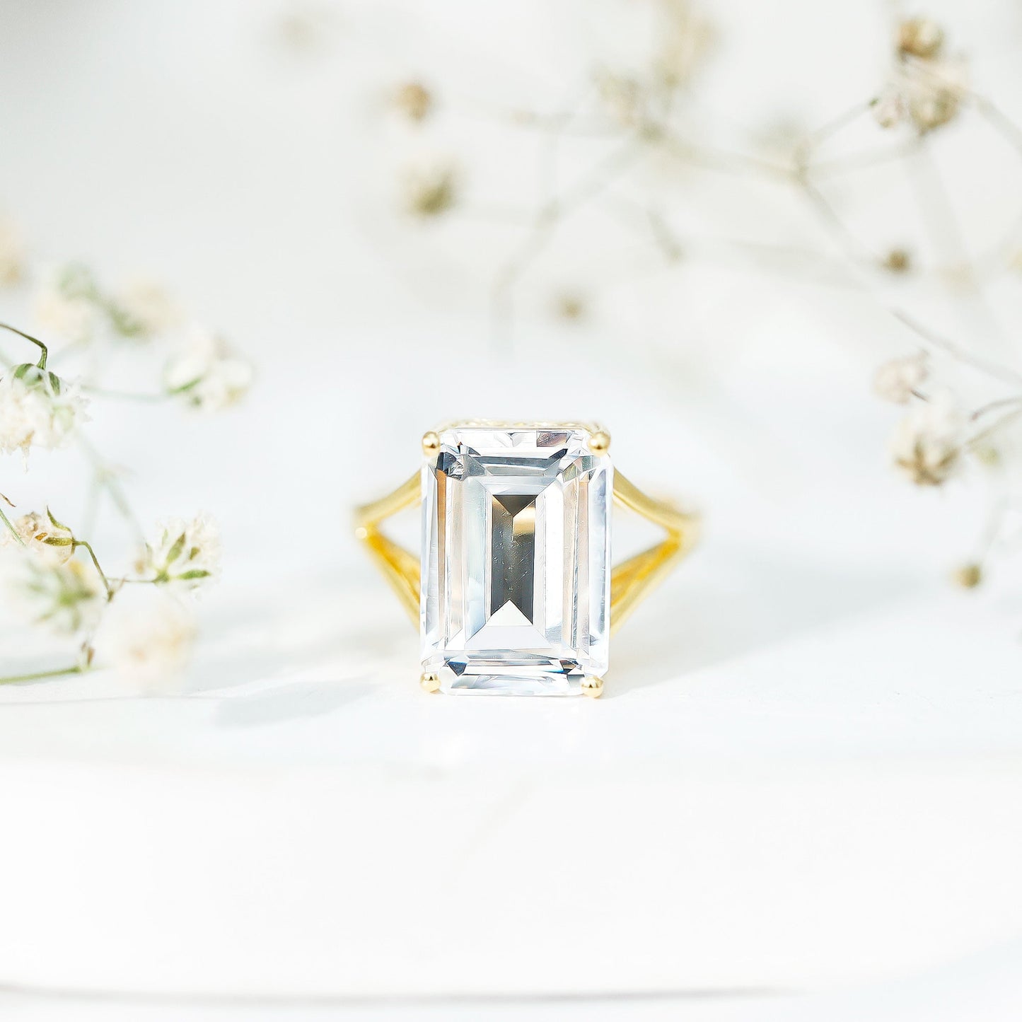 Certified 4.5 Carat Emerald Cut Moissanite Engagement Ring for Women