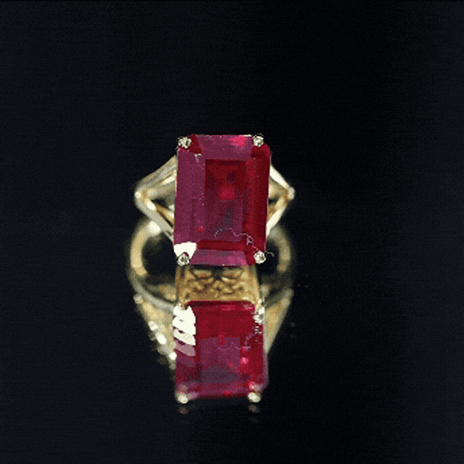 Certified 5 Carat Emerald Cut Lab Grown Ruby Engagement Ring with Split Shank