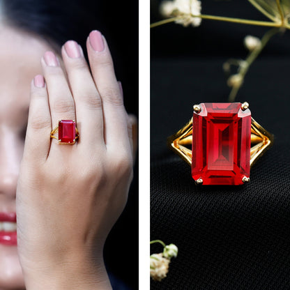 Lab Grown Ruby 5 Carat Emerald Cut Engagement Ring with Split Shank