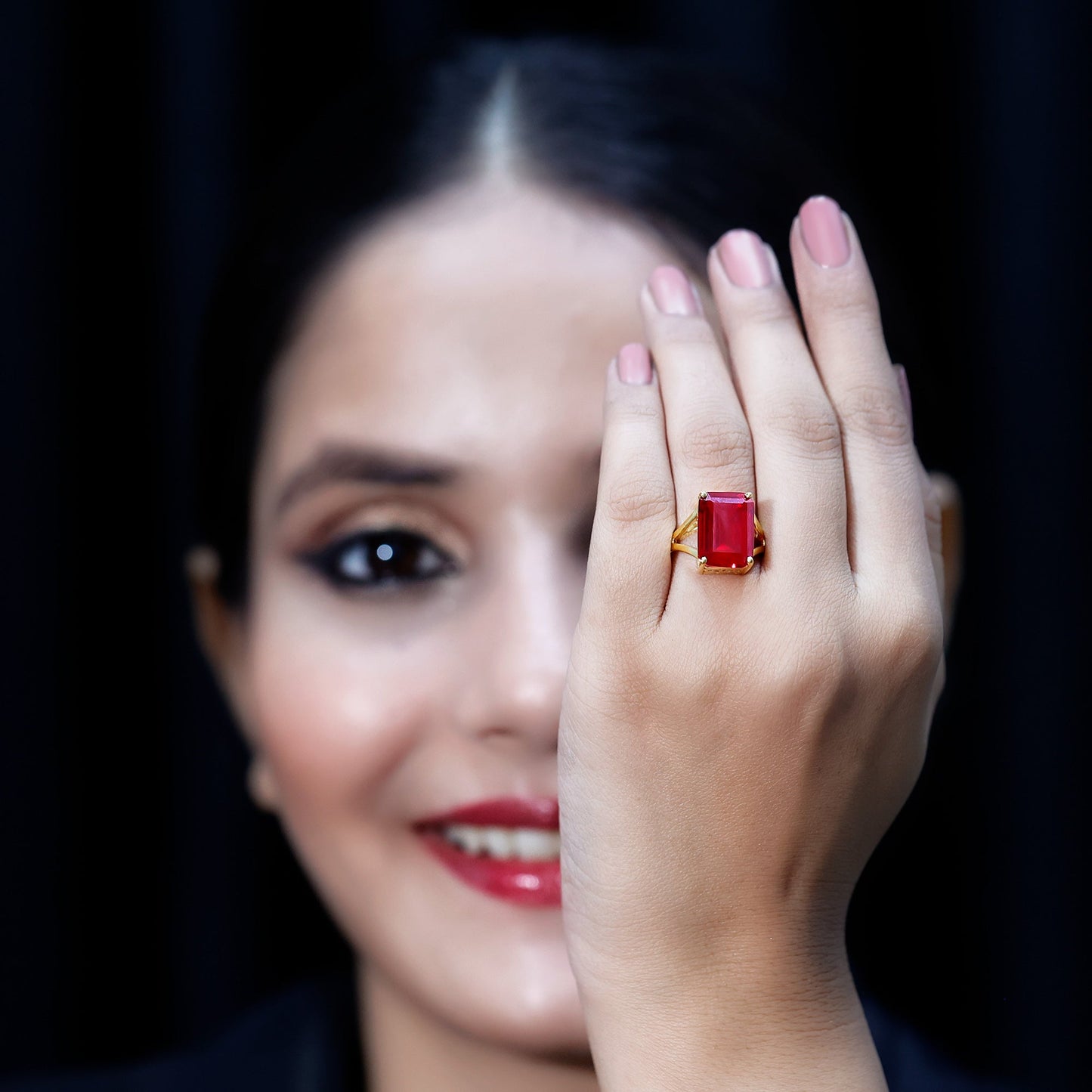 Certified 5 Carat Emerald Cut Lab Grown Ruby Engagement Ring with Split Shank