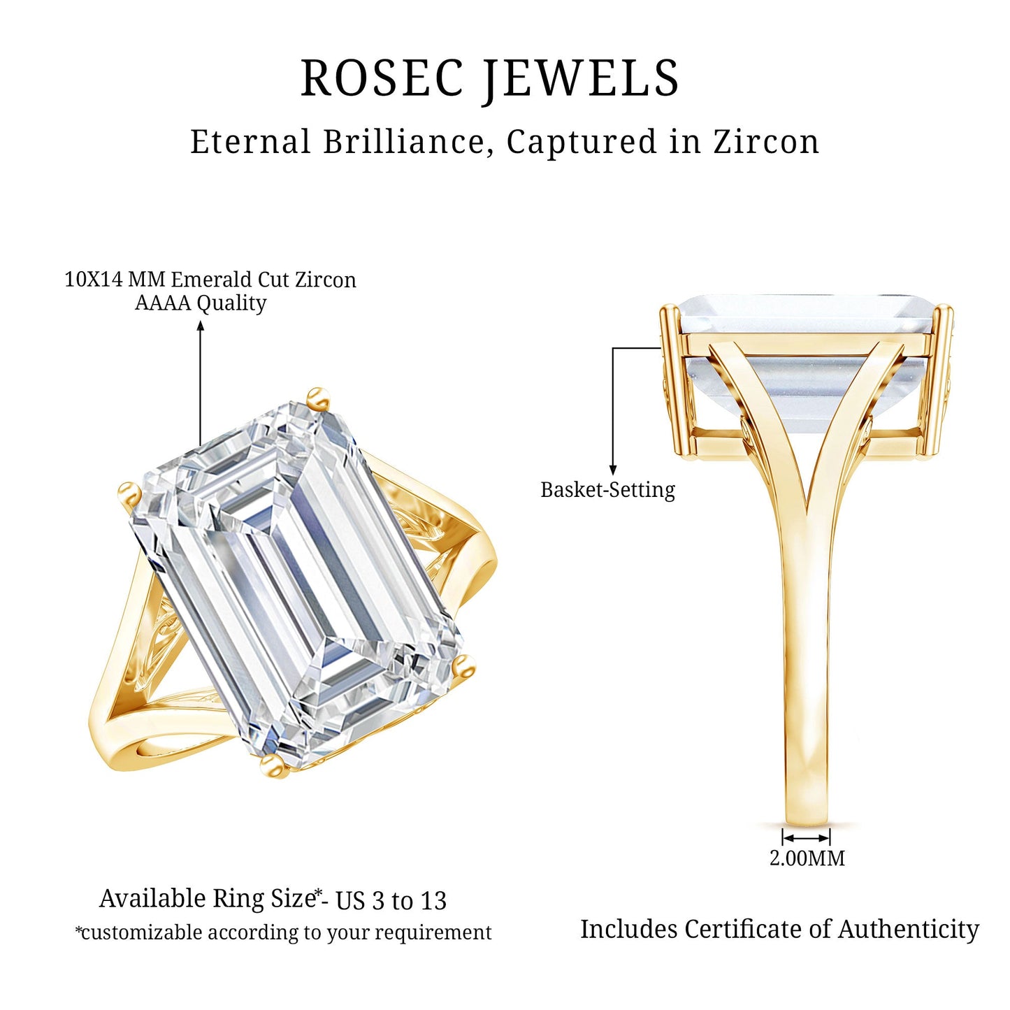 Certified 9 Carat Emerald Cut Cubic Zirconia Engagement Ring in Silver
