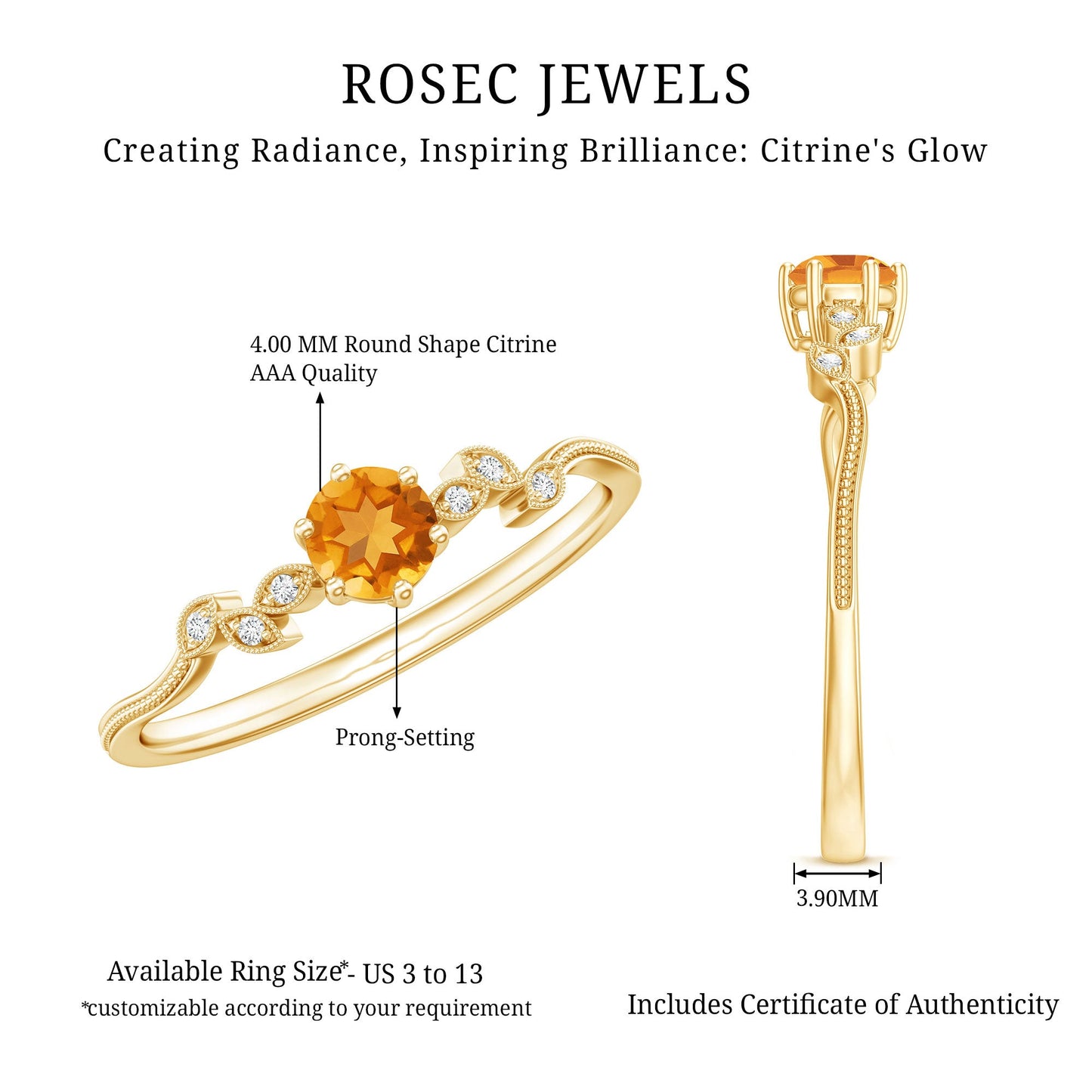 Nature Inspired Citrine and Diamond Proposal Ring for Her