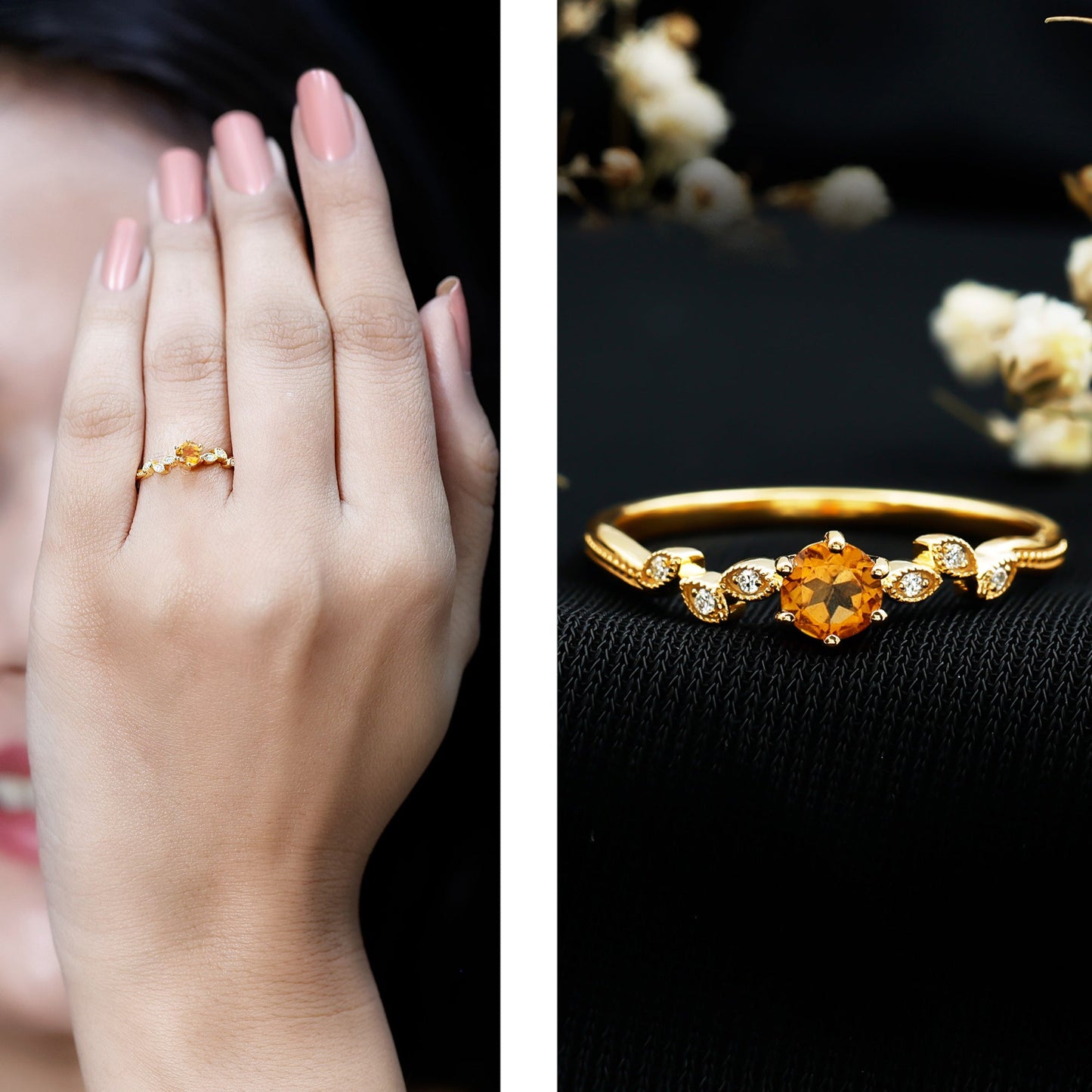 Nature Inspired Citrine and Diamond Proposal Ring for Her