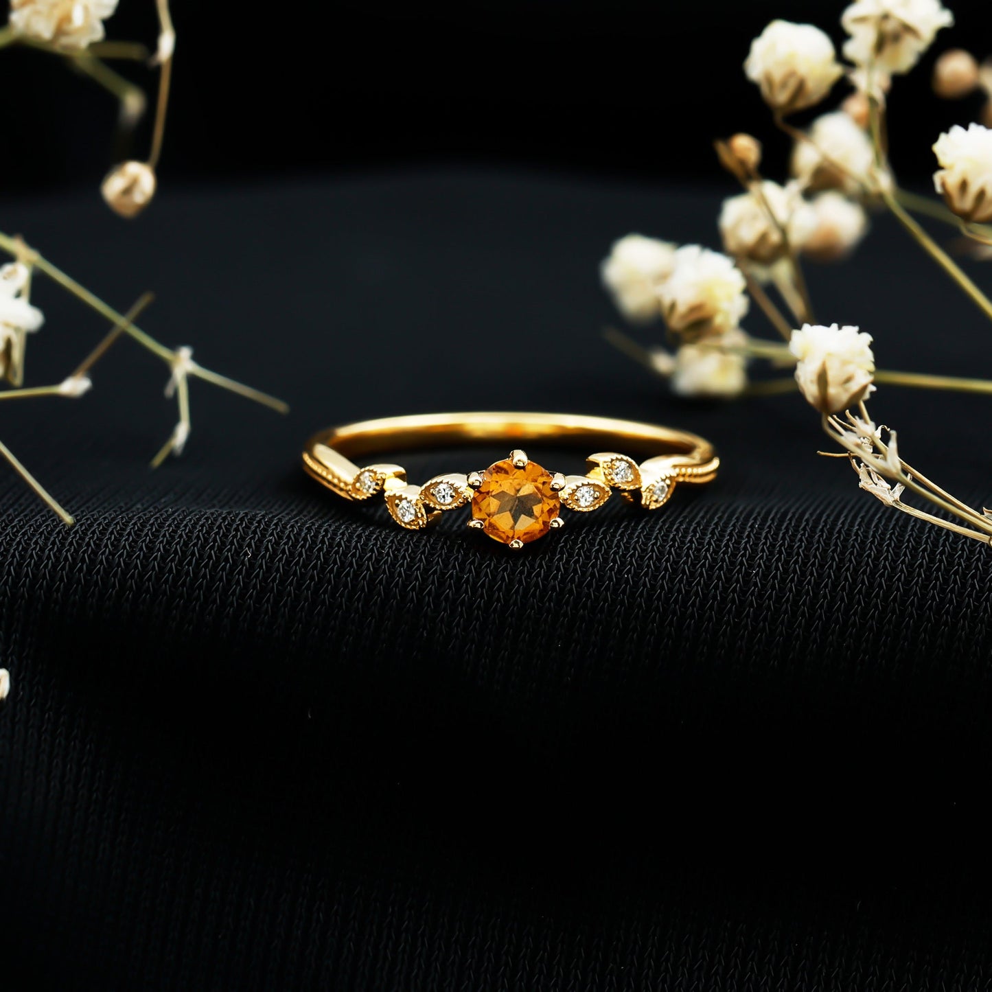 Nature Inspired Citrine and Diamond Proposal Ring for Her